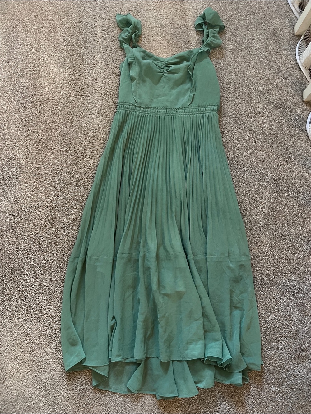 Club Monaco Sage Green Ruffle Strap Pleated Maxi Dress